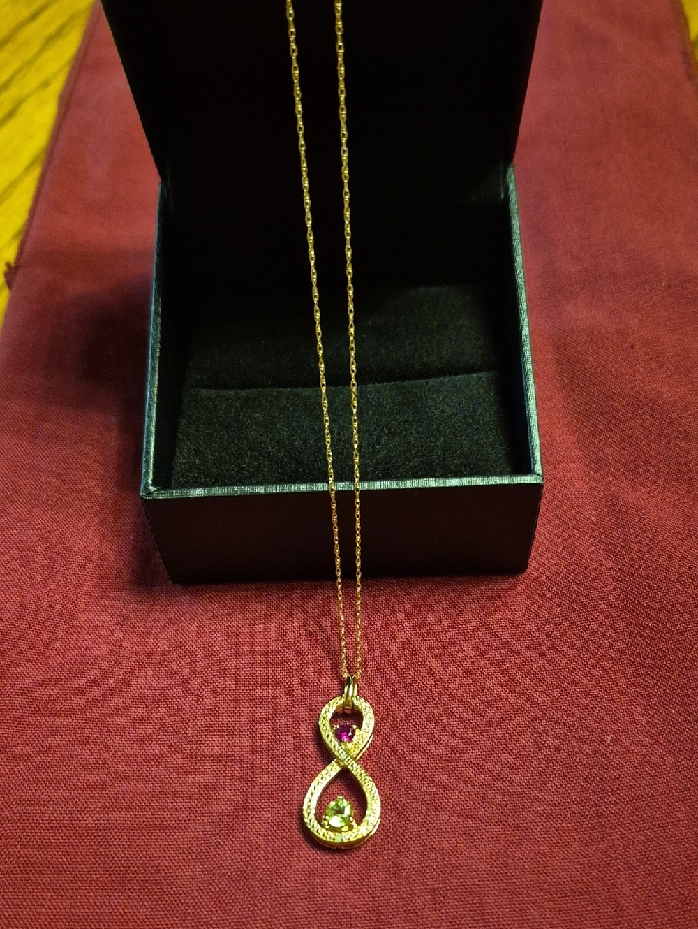 New Birthstone Couples Infiniry Neckalace July August Stones 18in Chain 10k Gold - Picture 4 of 8